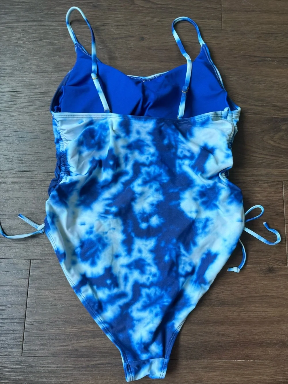 Cyn & Luca Tie Dye Blue White One Piece Swimsuit Adjustable Sides Bathing Suit L